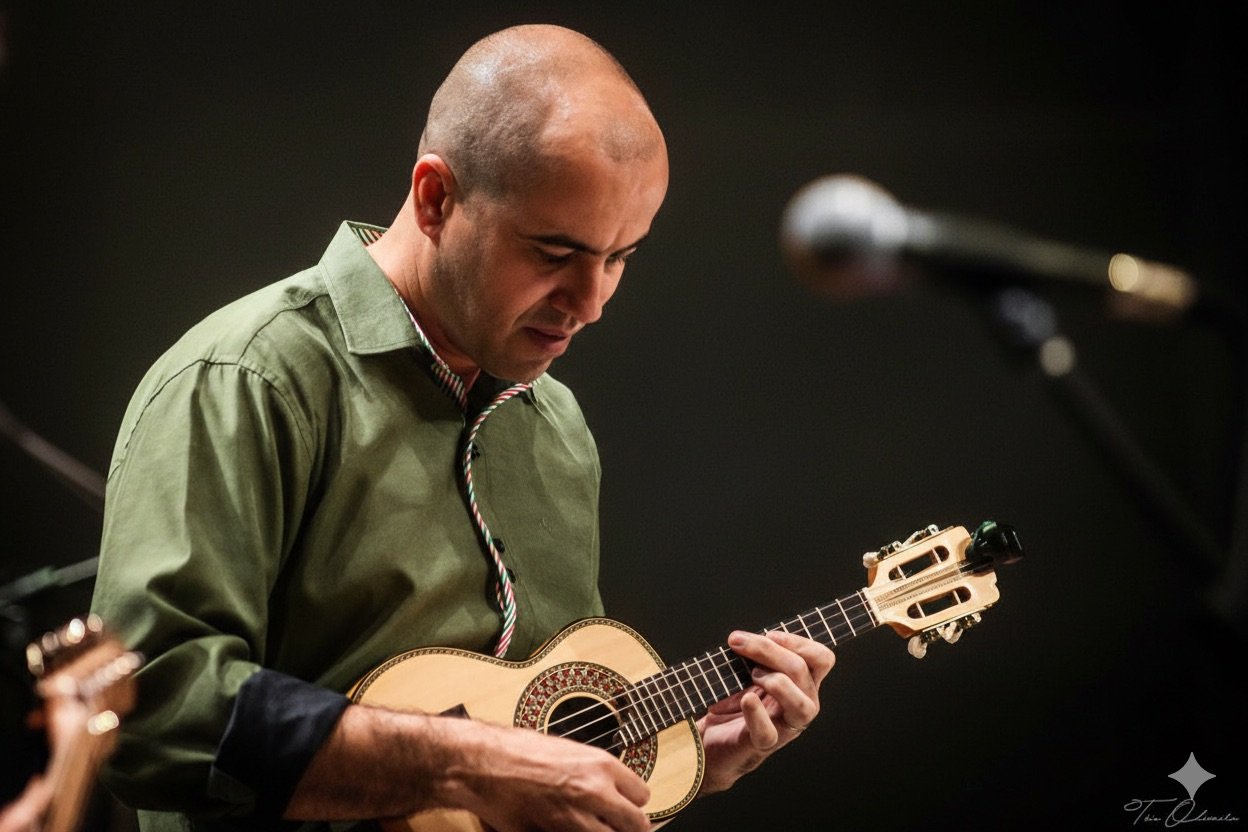 Músico tocando cavaquinho em apresentação